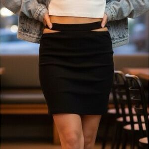 NEW BP Black Ribbed Side Cut Out Mini Skirt Size S